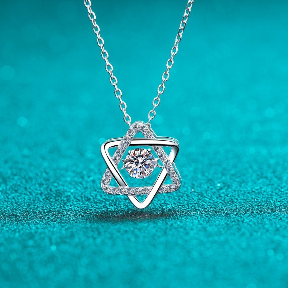 Certified 1/2ct. t.w. Diamond Moissanite Dancing Star Necklace NEW - Picture 2 of 8
